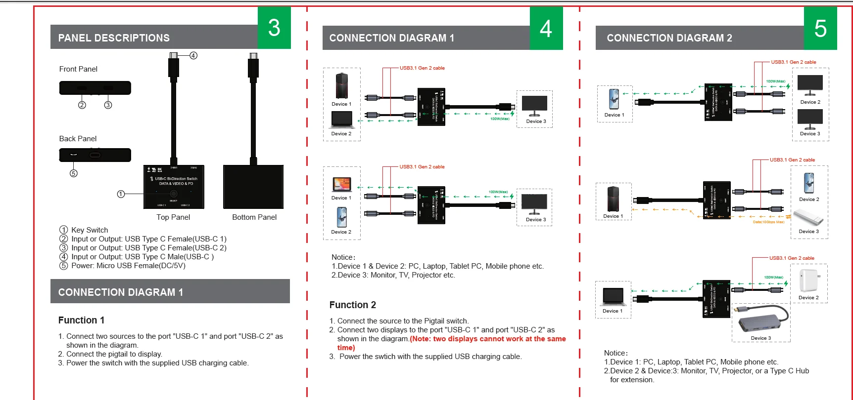 

NEW 8K Type-C Bi-Direction Switch 1x2/2x1 data video switcher USB 3.1 PD 100W splitter for computer monitor Multiple Source KVM
