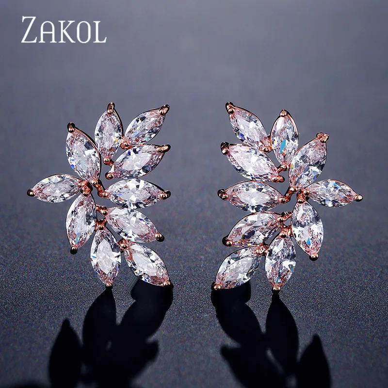 ZAKOL модные AAA кубический циркон цветок Форма, серьги со шпилькой, для Для женщин популярные лист украшения на день рождения, свадьбу подарок FSEP2233