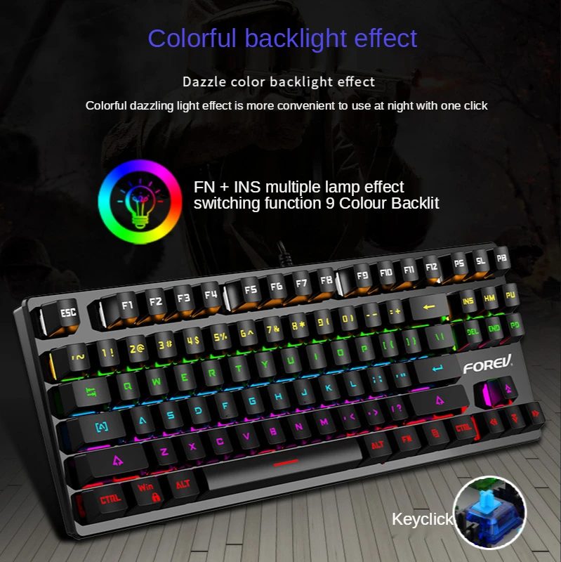 Fv-301 механическая клавиатура RGB Световой прохладно проводной клавиатуры