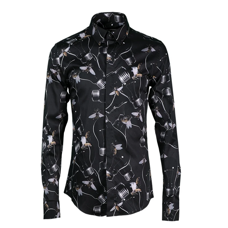 

Рубашка мужская с длинным рукавом, модная сорочка с принтом пчелы, Повседневная приталенная, из сплава
