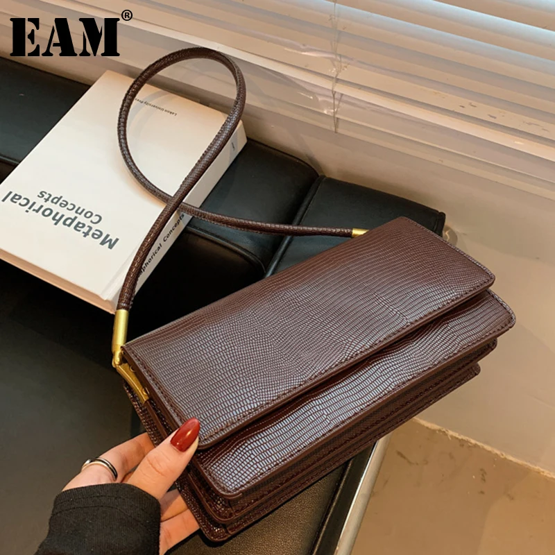 

[EAM] Handle Bag Female Retro PU Leather Luxury Shoulder Bag New 2021 Fashion Shopper Solid tide Print Clutch Tide 18A5455
