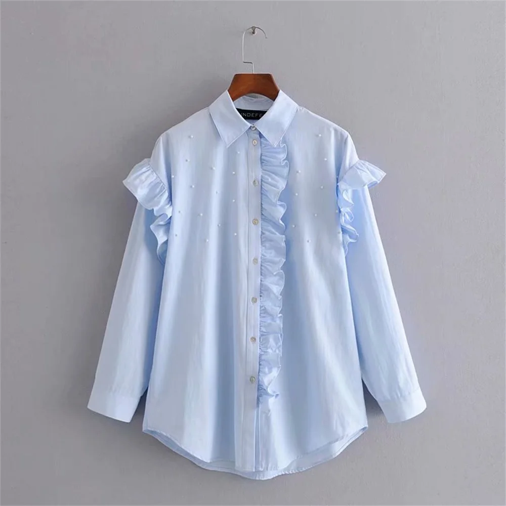 Новинка Весна 2020 женская рубашка поло с длинным рукавом декоративная