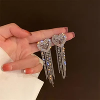 fyuan heart crystal drop earrings for women bijoux long tassel rhinestone dangle earrings party jewelry accessories