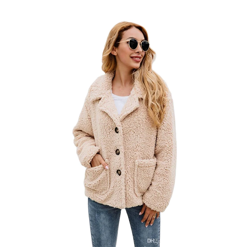 

Winter Womens Designer Panelled Coat Fashion Solid Lapel Neck Jackets Casual Loose Long Sleeve Female Outerwear