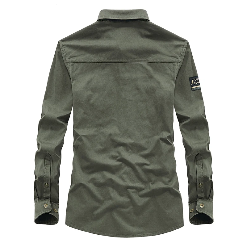 Мужская рубашка в стиле милитари Повседневная хлопковая длинная для отдыха