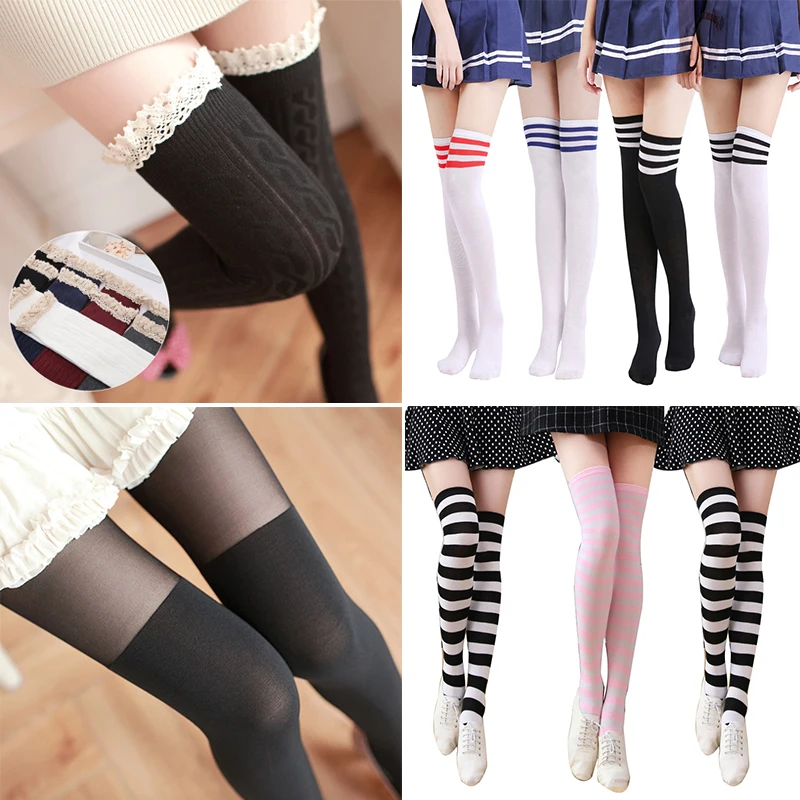 

Sexy Striped Women Long Stockings Warm Thigh High Tights for Ladies Girls New Fashion Striped Over Knee Stockings Women 2021