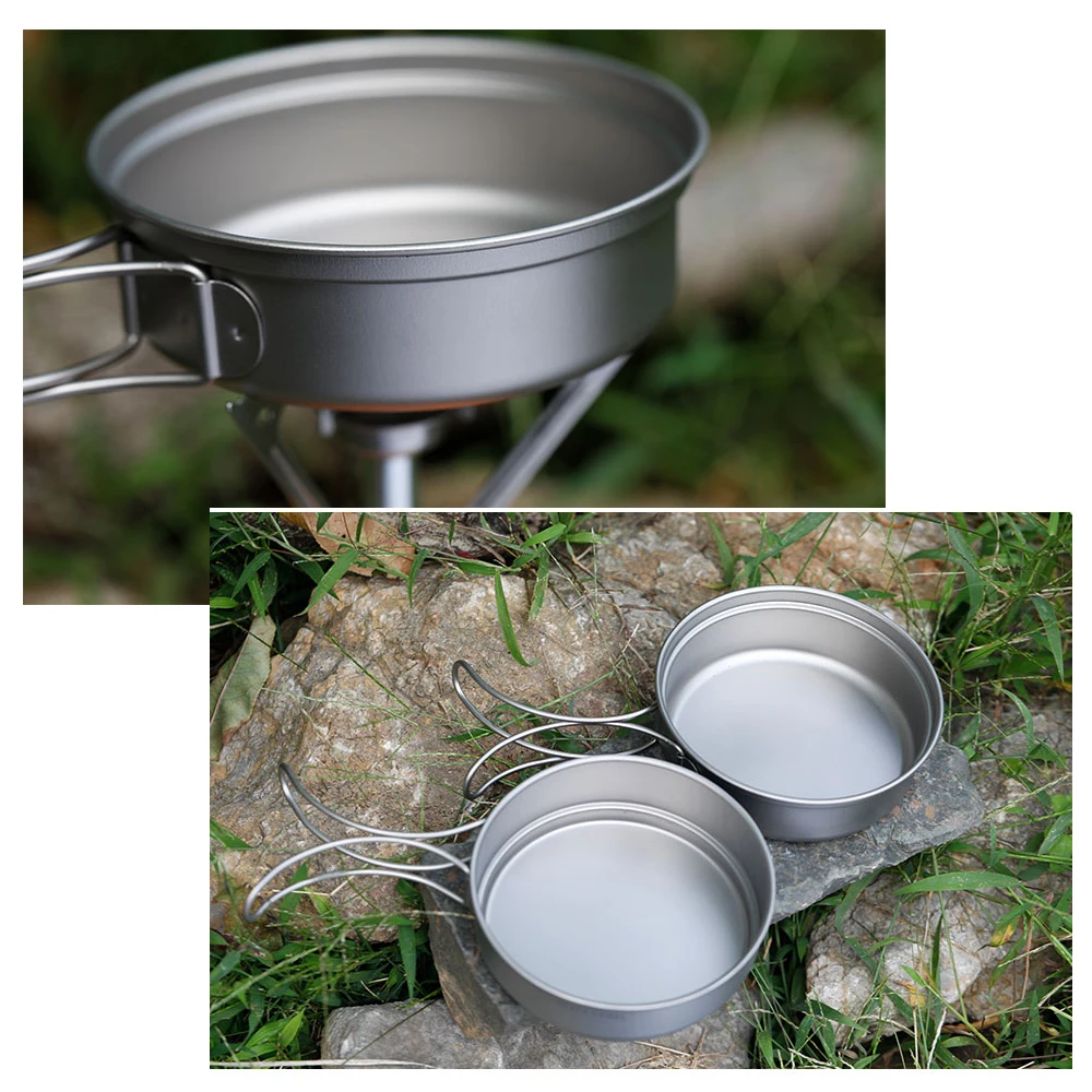 

Ultralight Titanium 1100ml Pot and 350ml Fry Pan Cookset Outdoor Camping Picnic Cookware Set with Folding Handles