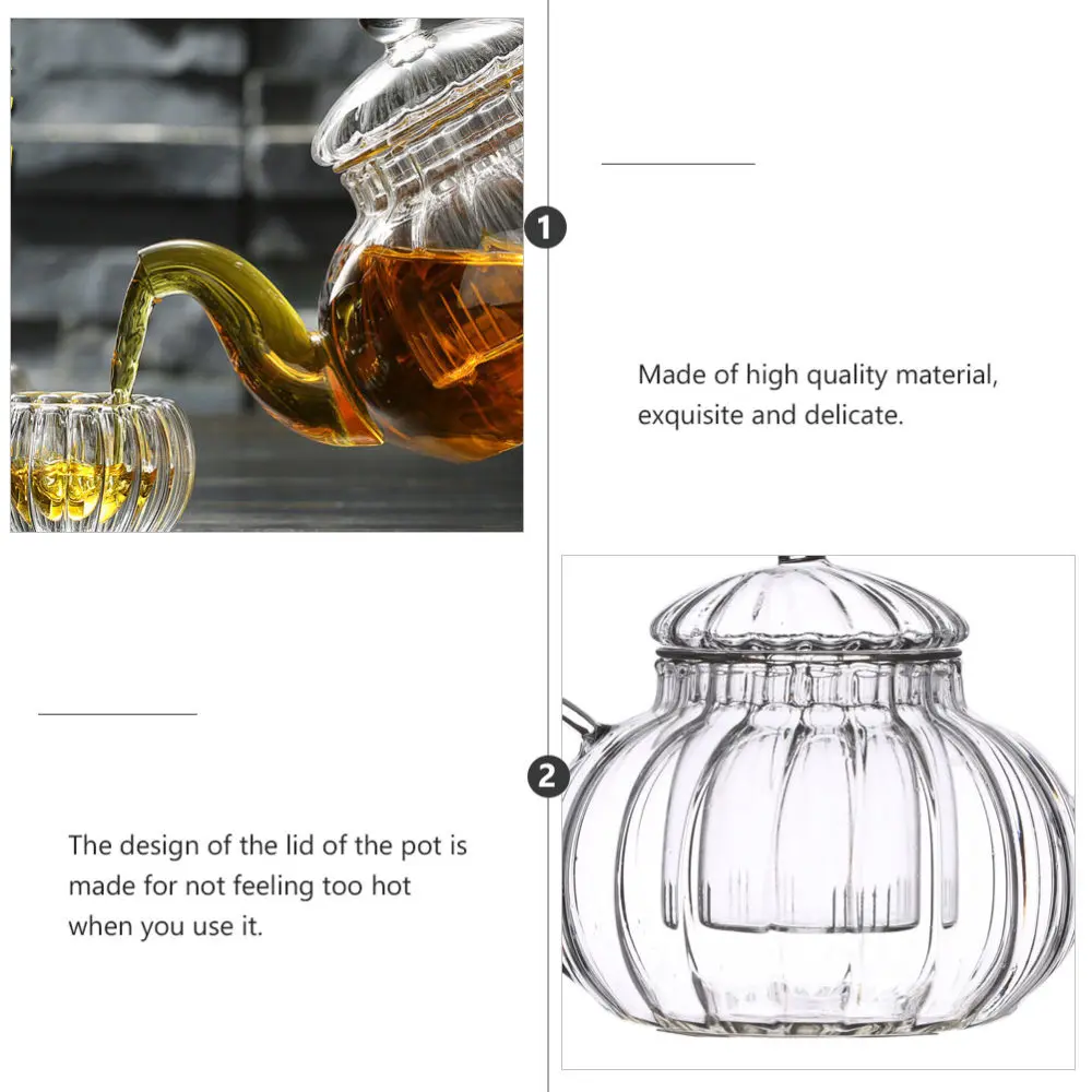 1Pc Transparent Hand-Crafted Pumpkin-Shape Tea Pot Glass Kettle for Office Store | Coffee Pots