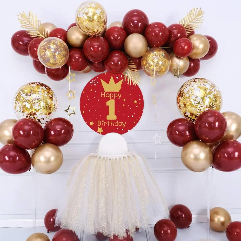 Kit de arco de guirnalda de globos rojos, 102 piezas, confeti dorado transparente, globo blanco para suministros de fiesta de cumplea&ntilde;os y boda-1