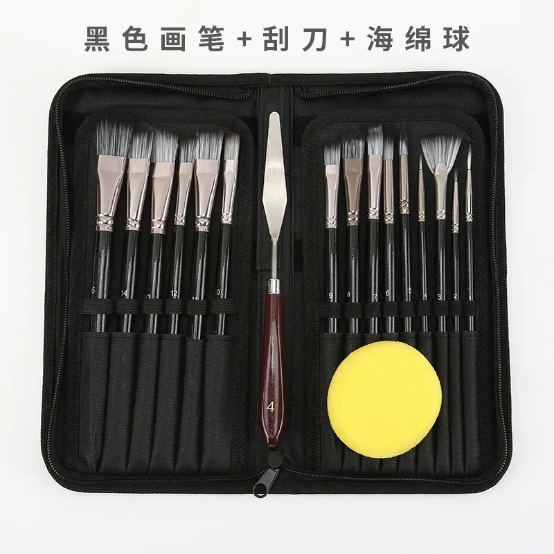 

15Pcs Nylon Hair Watercolor Paint Brush Pen Set Wooden Handle brushes for acrylic painting tools with Scraper Scrubbing