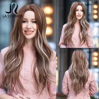 la sylphide synthetic wig long curly light brown with highlight blonde middle part hair wigs for woman cute wigs heat resistant