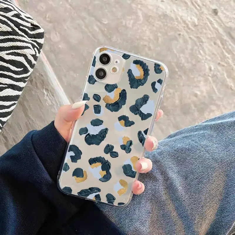 

Leopard Print Phone Case Transparent for Clear iPhone case 11 12 mini pro XS MAX 8 7 6 6S Plus X 5S SE 2020 XR