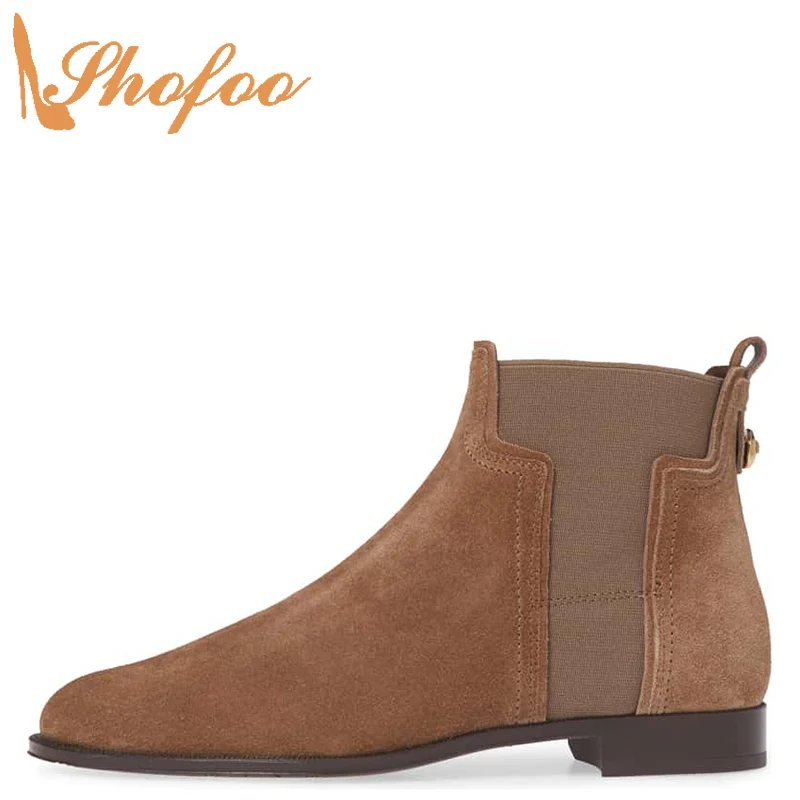 

Ботильоны женские с круглым носком, полусапожки Челси на низком массивном каблуке, модная зимняя обувь, большие размеры 11 15, коричневые