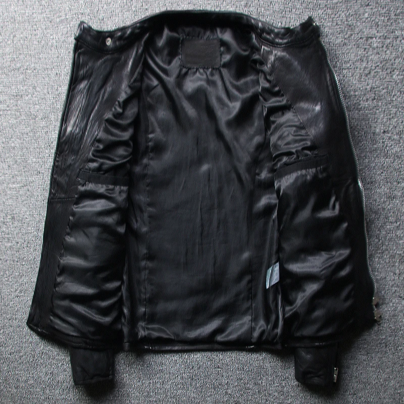 Мужская облегающая итальянская куртка 2020 из овечьей кожи с карманами