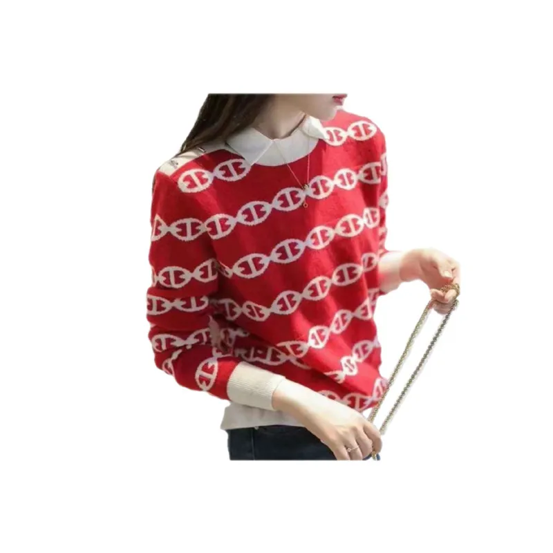 

Long-sleeved Round Neck Sweater Autumn and Winter New Fashion Slim and Thin Temperament All-match Red Sweater Top