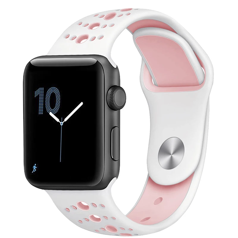 Дышащий силиконовый спортивный ремешок для Apple Watch 5 4 3 2 1 42 мм 38 мм резиновый ремешок для Iwatch 5 4 3 40 мм 44 мм - Цвет ремешка: Color 1