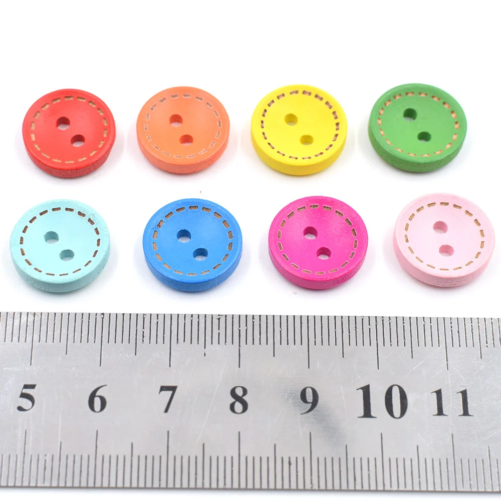 50 шт. круглые деревянные пуговицы разные цвета для рукоделия шитья скрапбукинга