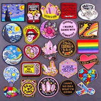 van gogh stripes applique patches diy cartoons gem embroidery patches for clothing love heart patch iron on patch on clothes