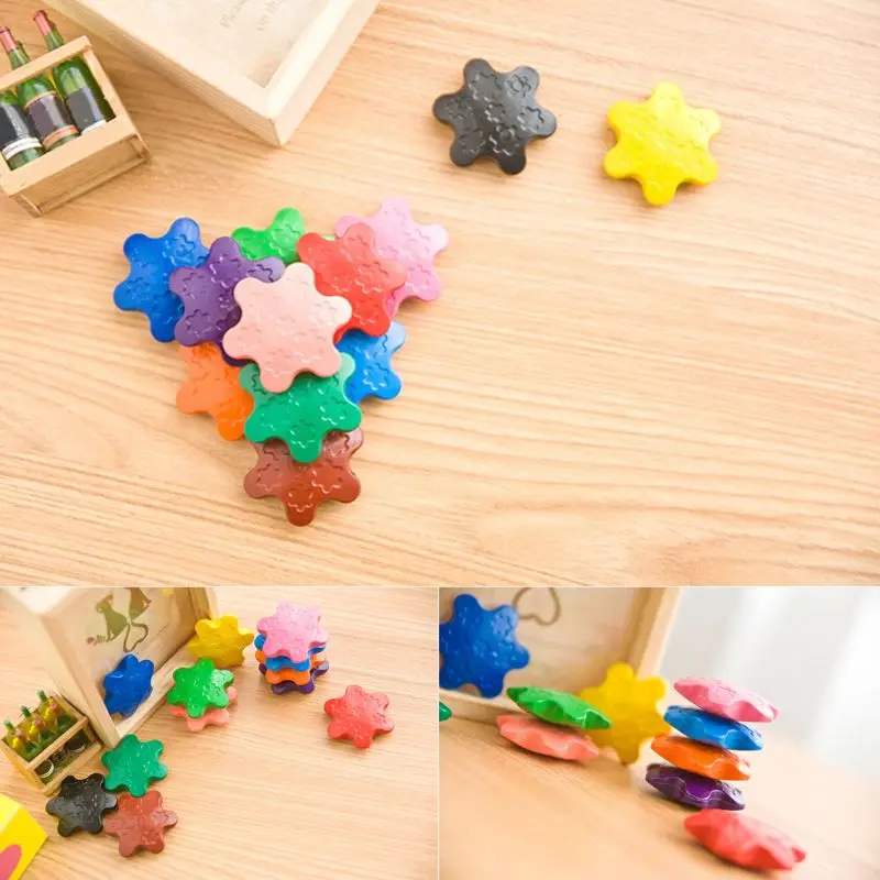 

12 Colors Non-toxic Wax Snowflake Shape Crayons for Toddler Baby Kids Washable Safe Painting Drawing Tool wholesales