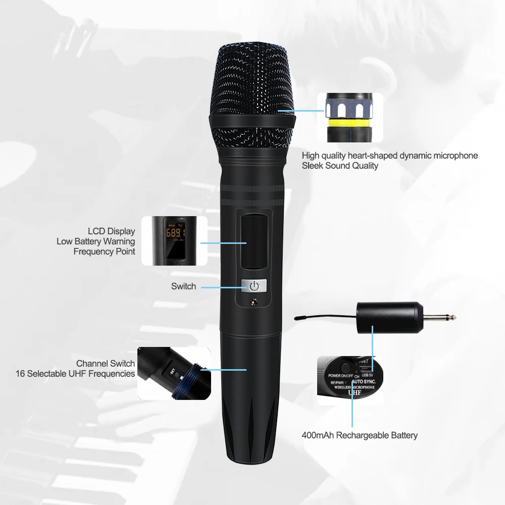 1 микрофон с 2 адаптерами металлический ручной передатчик беспроводной караоке UHF