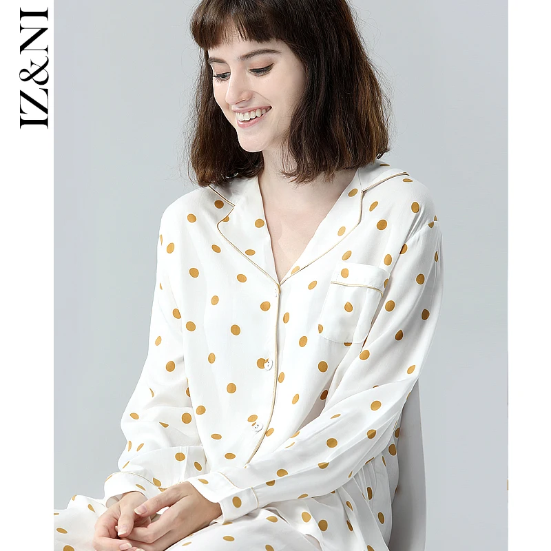 

★female autumn pure cotton long sleeve pajamas IIZZINI dot printed contracted loose leisurewear suits in the spring
