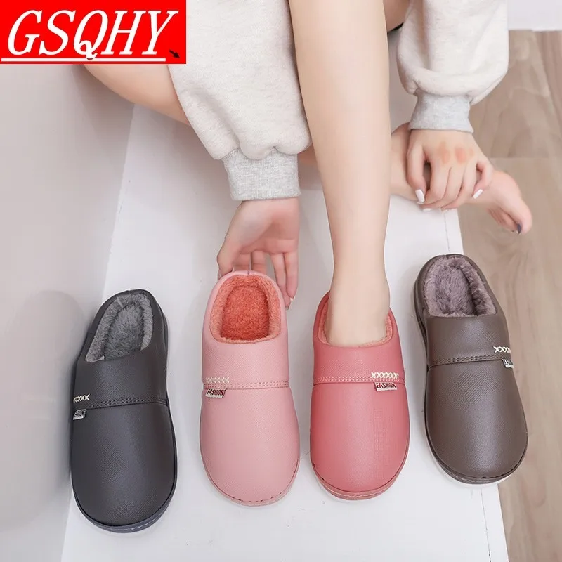 

GSQHY 2021 New Women's Slippers Indoor Warm Plush Home Slippers Autumn and Winter Men's Home Flat Soft Slippers Bedroom