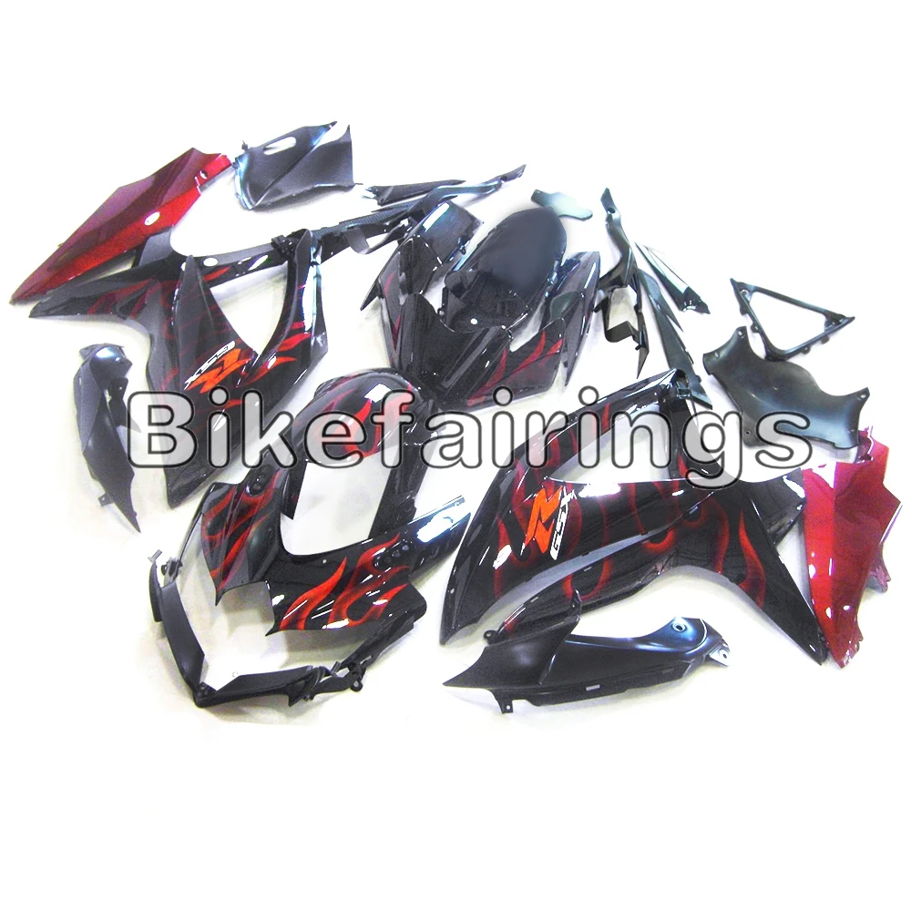 Black and Deep Red Flames Motorcycle Casing For Suzuki 08 09 10 GSXR600 GSXR750 K8 2008 2009 2010 ABS Injection Plastic Covers | Автомобили