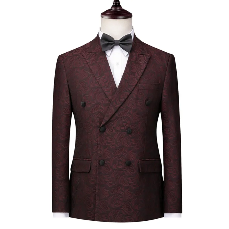Groom Wedding High End Jacquard Slim Fit Three Piece Suit Blazer Vest Pants Retro Luxury Fashion Jacket Coat Trousers | Мужская одежда