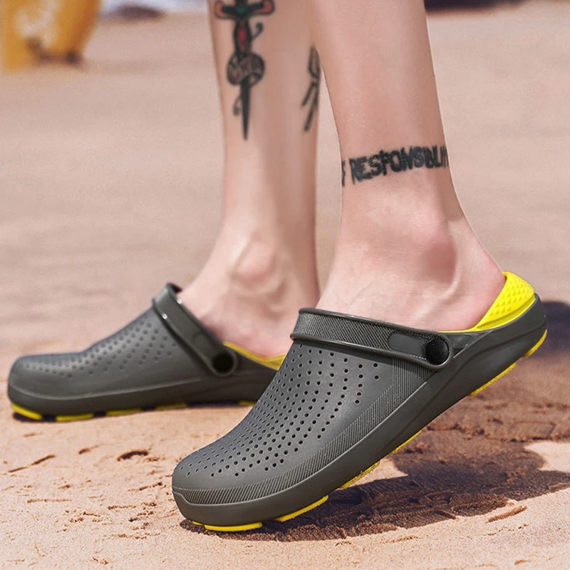 Мужские дышащие шлепанцы с перфорацией пляжные сандалии Повседневная летняя