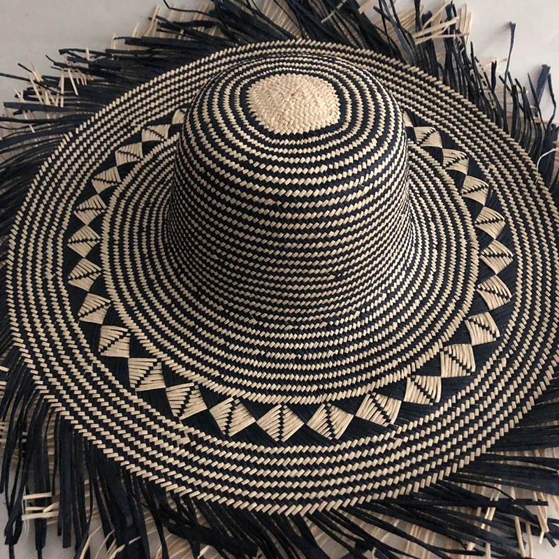 

Casual New Handmade Women Straw Sun Hat Large Wide Brim Girl High Quality Natural Raffia Panama Beach Straw Sun Caps For Holiday