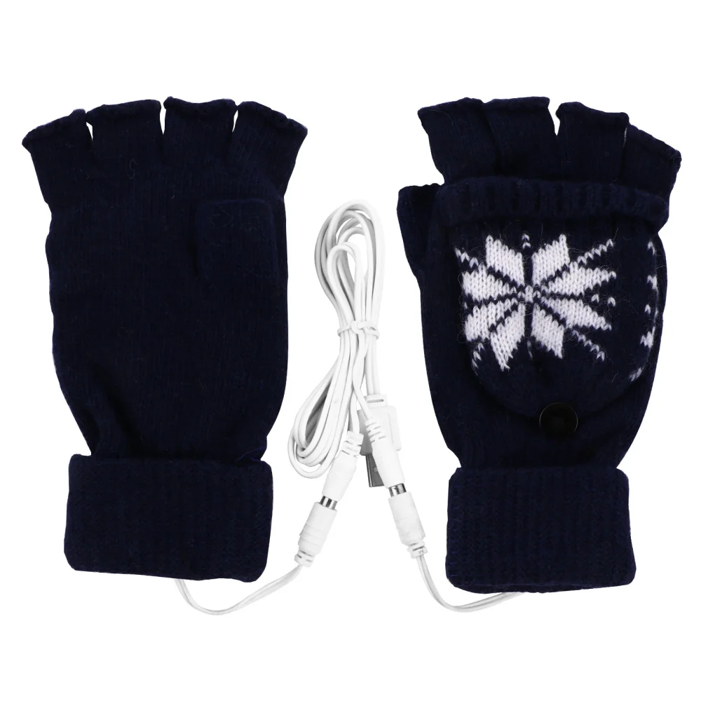 

1 Pair Snowflake Pattern USB Heated Mitten Half Finger Warm Knitted