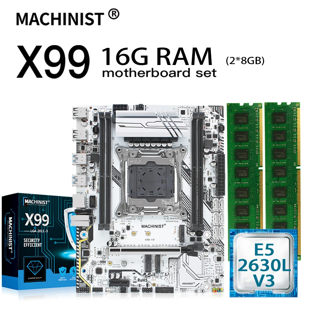 Billig MASCHINIST X99 Desktop Motherboard LGA 2011-3 Combo Mit Xeon E5 2630L V3 CPU 16GB 2*8G DDR4 ECC REG RAM Server MIanboard X99-K9