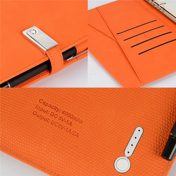

PU Leather Smart USB Charging Business Meeting Notebook With 8G Usb and 4000mAh Power Bank