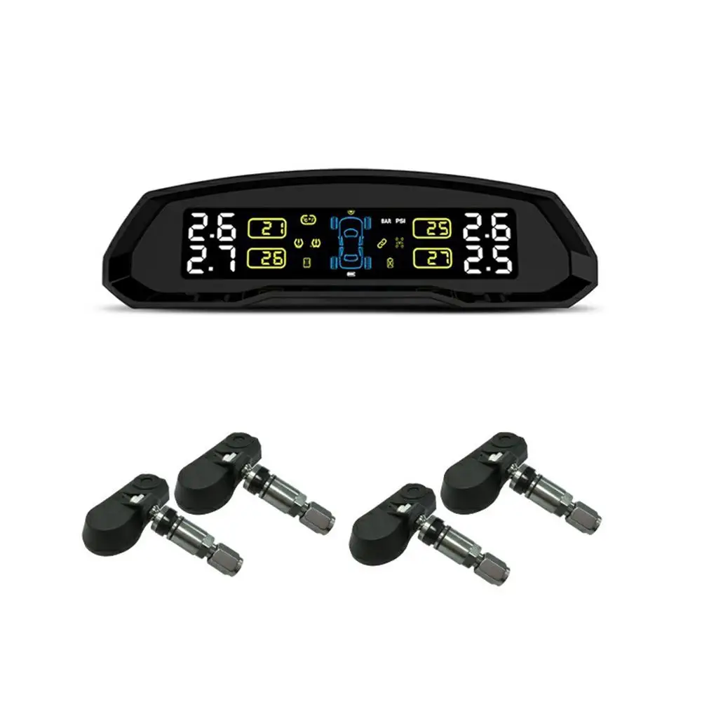 T802 Wireless TPMS Tire Pressure Sensor Built-in Instrument Monitoring System USB Solar Power Car Tyre Monitor | Автомобили и