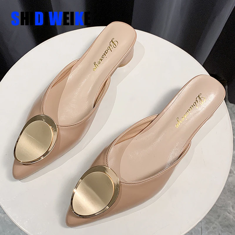 2020 летние новые элегантные женские бежевые шлепанцы с острым носком Брендовые