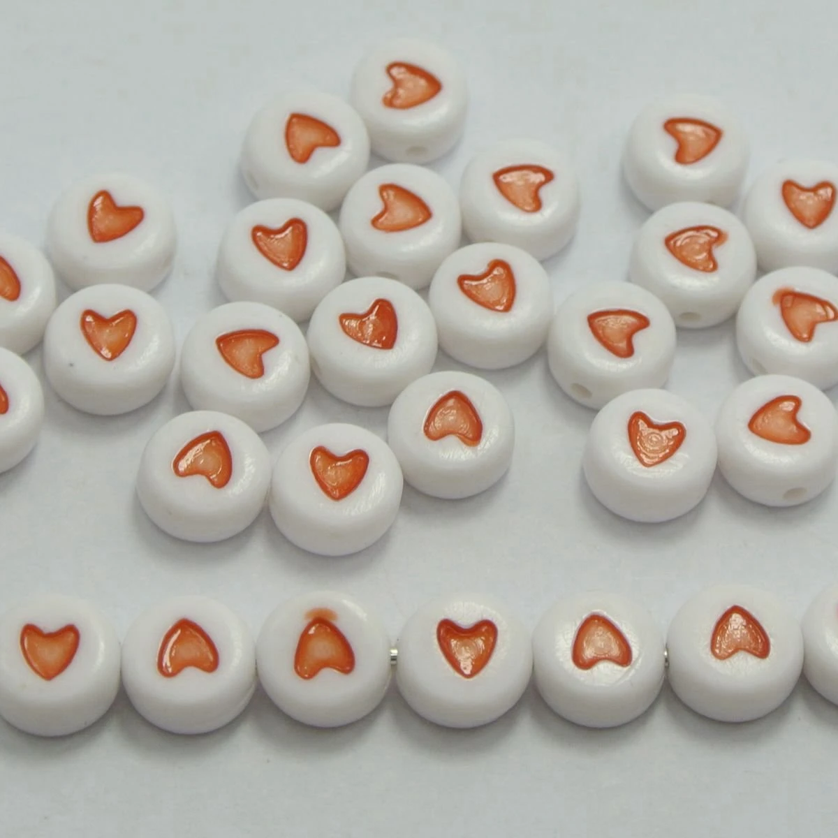 

250 Red in White Acrylic Love Heart Coin Beads 4X7mm
