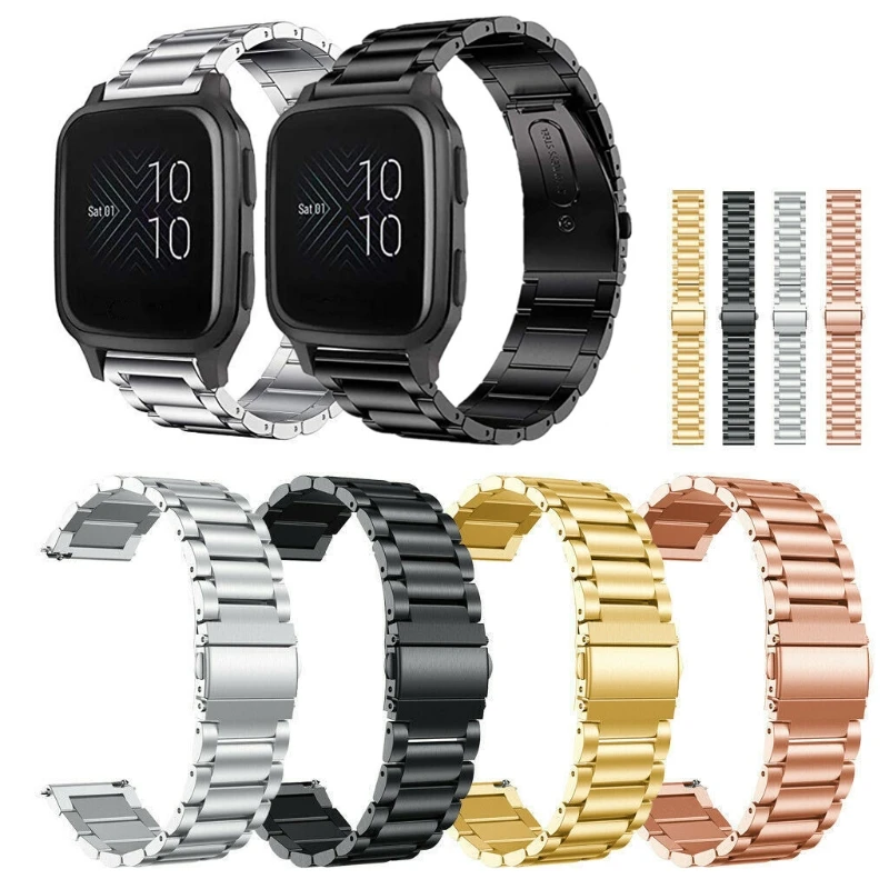 

Replacement Strap For -Garmin venu SQ Smart Watch Double Snap Buckle Three Beads Solid Stainless Steel Strap Fashio