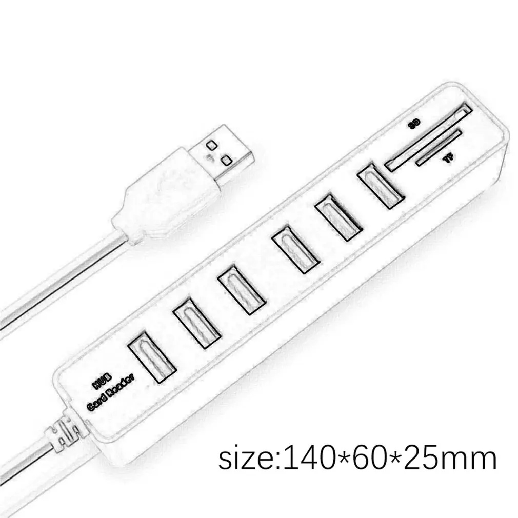 

6 Port High Speed USB 2.0 Hub 8 Port With SD TF Memory Card Reader 3ft Cord