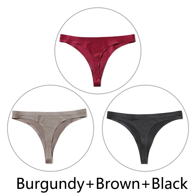 Burgundy-Brown-Black 3 шт./партия, Сексуальные Бесшовные прозрачные трусики, женские трусики с низкой талией, трусики-стринги, нижнее белье, женские трусы-танга, стринги большого размера - Цвет: Burgundy-Brown-Black