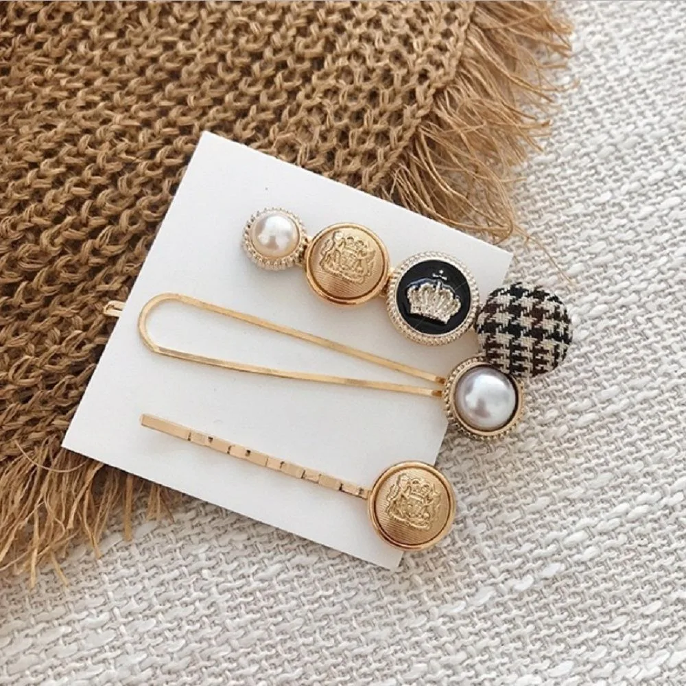 

3Pcs/Set Elegant Imitiation Pearl Hair Clips Button Star Heart Round Hairpins Women Girls Metal Barrettes Hair Accessories