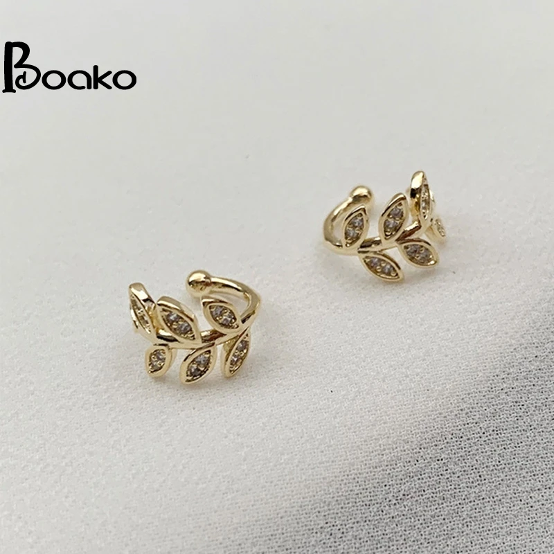 

BOAKO 925 Sterling Silver Zircon Leaf Clip Earrings No Pierced Ear Female Exquisite Adjustable Gorgeous Handmade Jewelry Gift