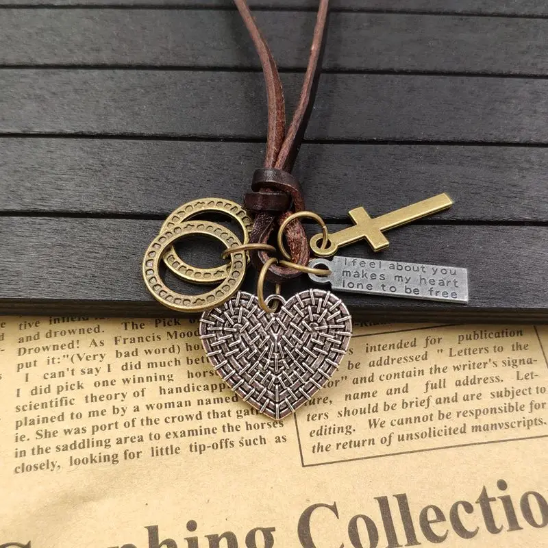 Модное ожерелье винтажная веревка из воловьей кожи танцевальные сердца в стиле