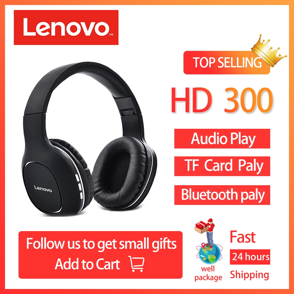 

NEW Lenovo HD300 wireless Bluetooth 5.0 headset stereo sports running headset Support TF Card lossless video call headset