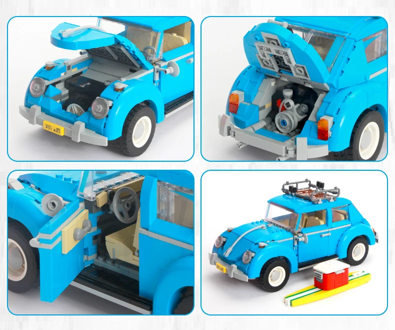 T1 Camper Cooper Beetle двухэтажный автобус Фигурки игрушки строительные блоки модели
