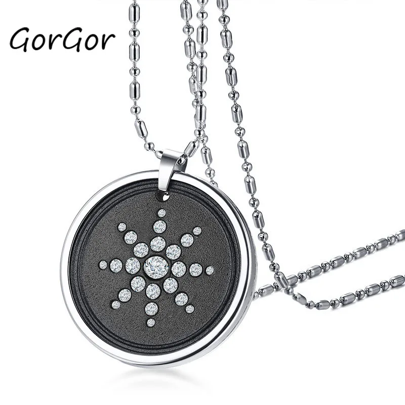 

GorGor Men Titanium Steel Rhinestone Volcanic Energy Pendant High Polished Lava Stone Shiny Rhinestones PN-1006