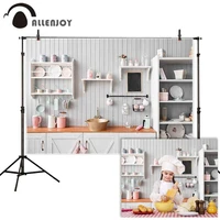 allenjoy kitchen backdrop photography white wood cupboard kitchenware portrait photocall photobooth banner fabric background
