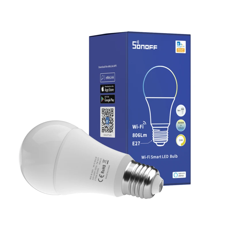

9W WiFi Smart Light Bulb E27 LED RGB Lamp Work with Alexa/Google Home SONOFF B05-B-A60/ B02-B-A60 Dimmable Timer Function Bulb