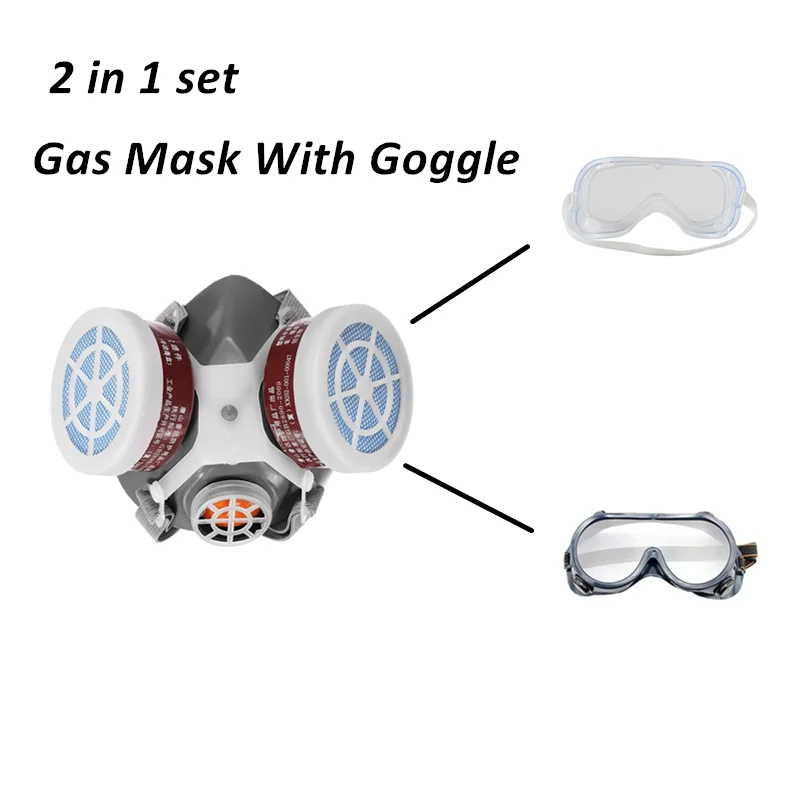 

Safety Working Set Painting Spraying Respirator With Protection Goggle Industrial Workplace Anti-dust Gas Mask Dual Filter