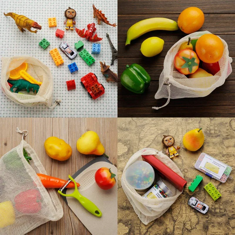 10 упаковок многоразовых хлопковых продуктов сетчатый мешок для фруктов и овощей, органический хлопок оптом мешки для продуктовых покупок и хранения, Dou