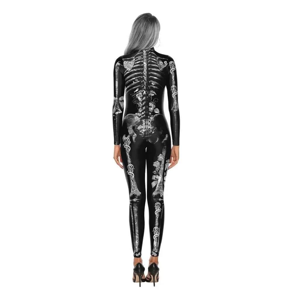 New 3D Print Skeleton Costume Elastic Jumpsuit Scary Halloween Costumes For Women Mechanical Skull Plus Size Bodysuit VDB1014 |